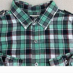Converse One Star Button Up Shirt Mens X Large Green Check Short Sleeve Casual